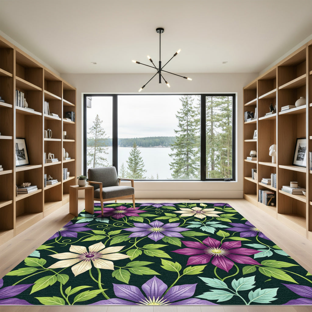 Vibrant Purple White Floral Garland Rug