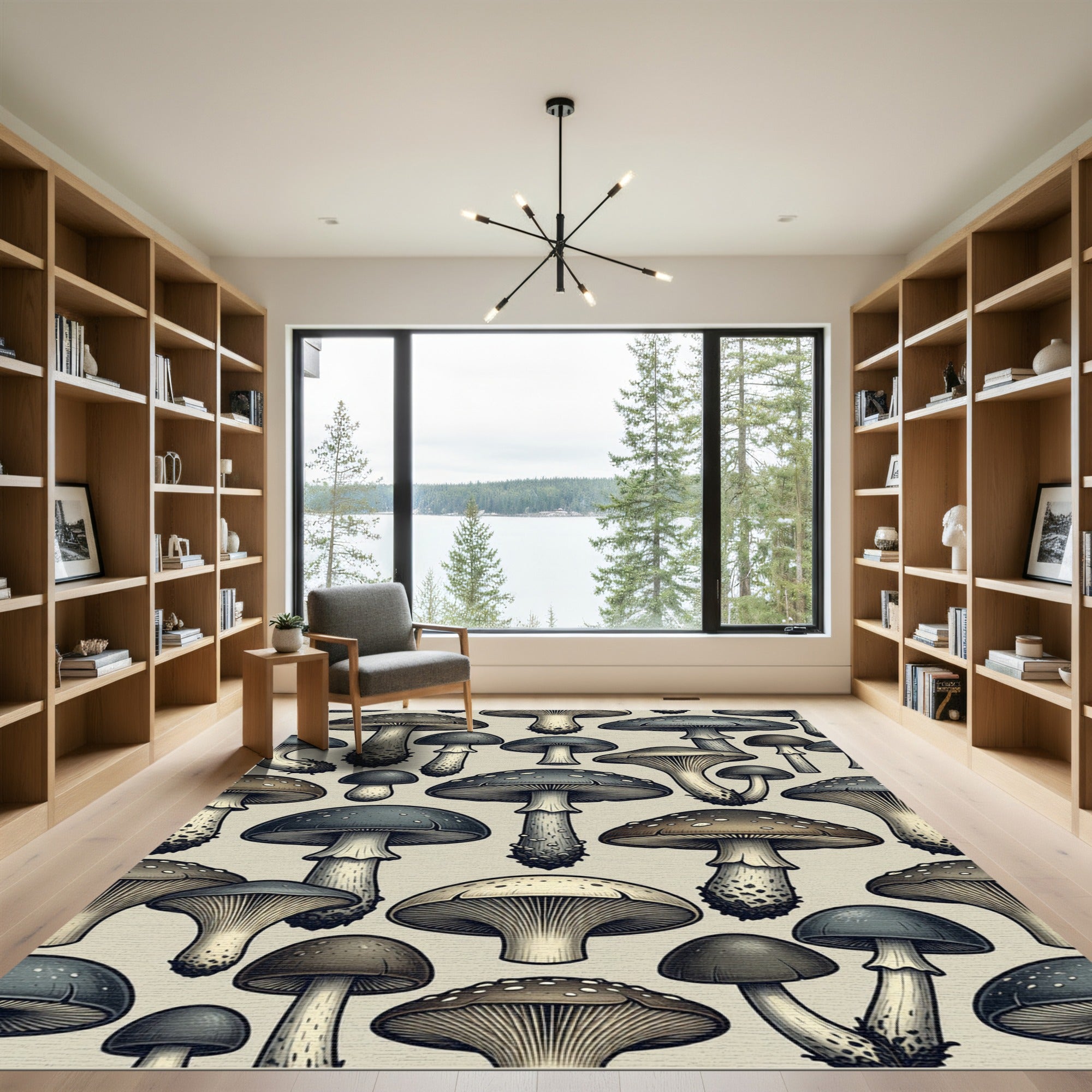 Mystical Mushroom Forest in Grayscale Tones Rug