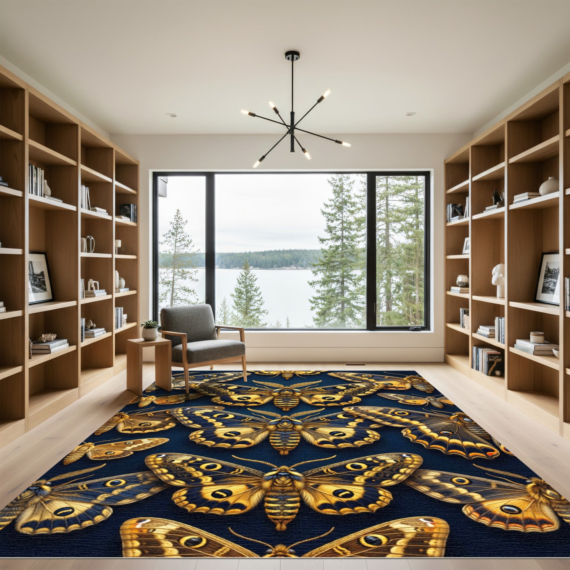 Golden Moth Symmetry Midnight Navy Rug