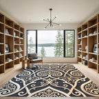 Elegant Cream and Gold Filigree Swirls Rug