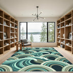 Aquatic Teal Wave Layered Arcs Rug