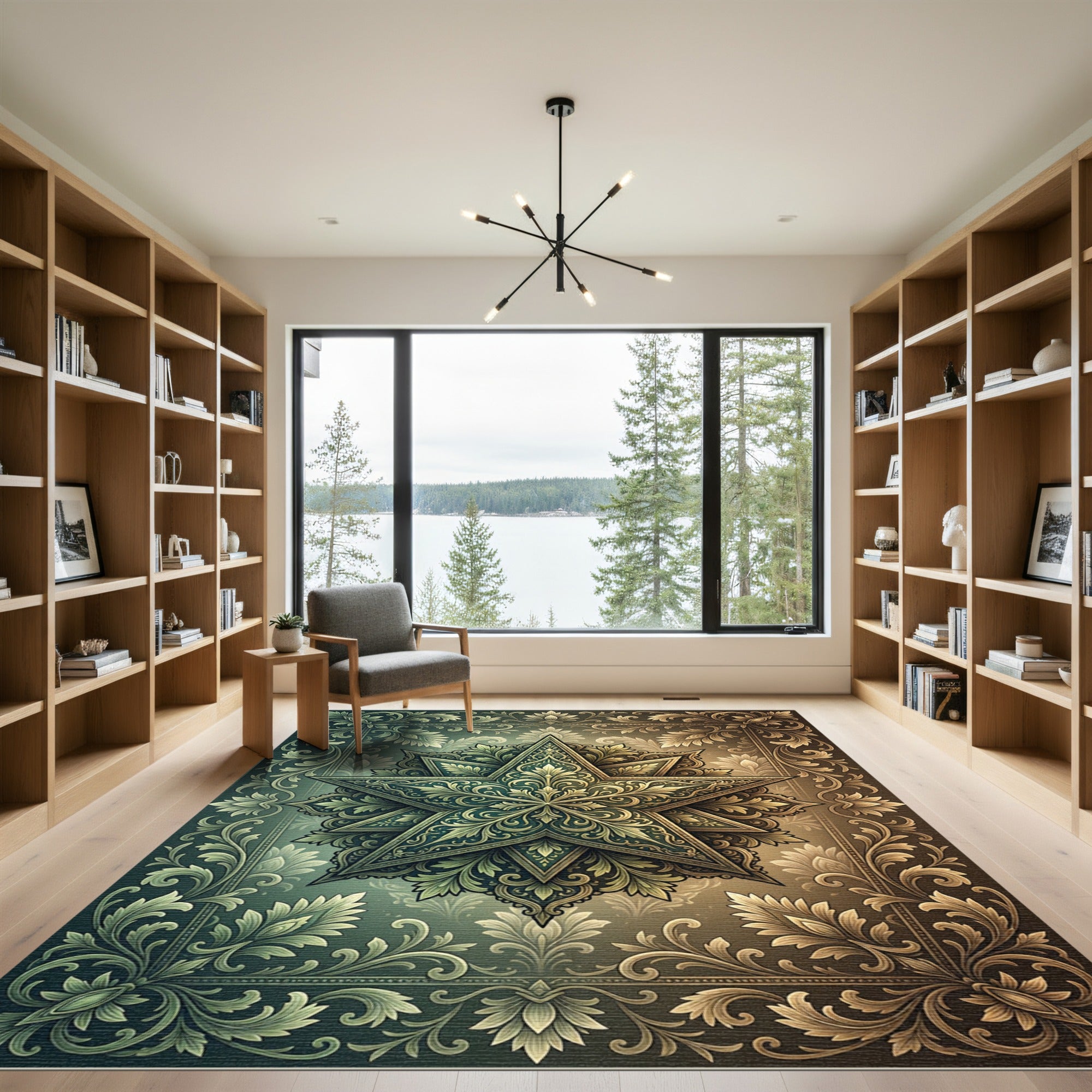 Ornate Gold Starburst Damask Foliage Rug
