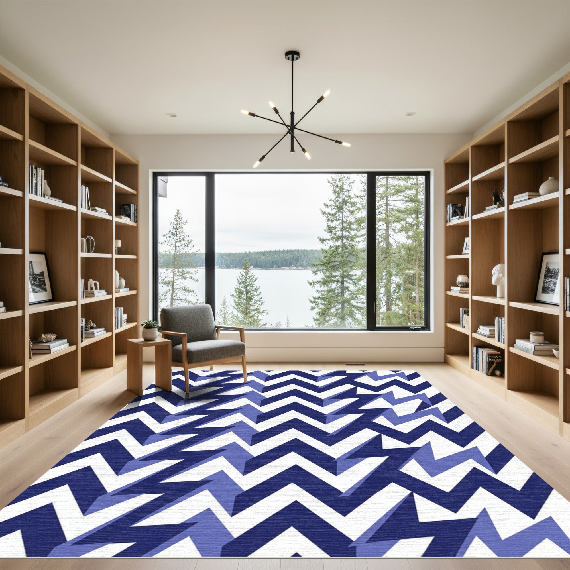 Bold Blue Jagged Chevron Pattern Rug
