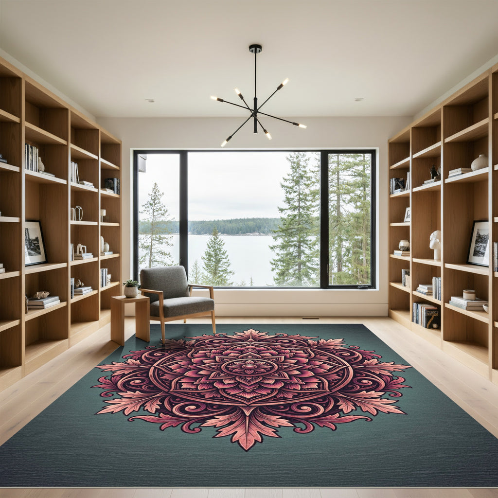 Ornate Blush Rose Floral Medallion Rug