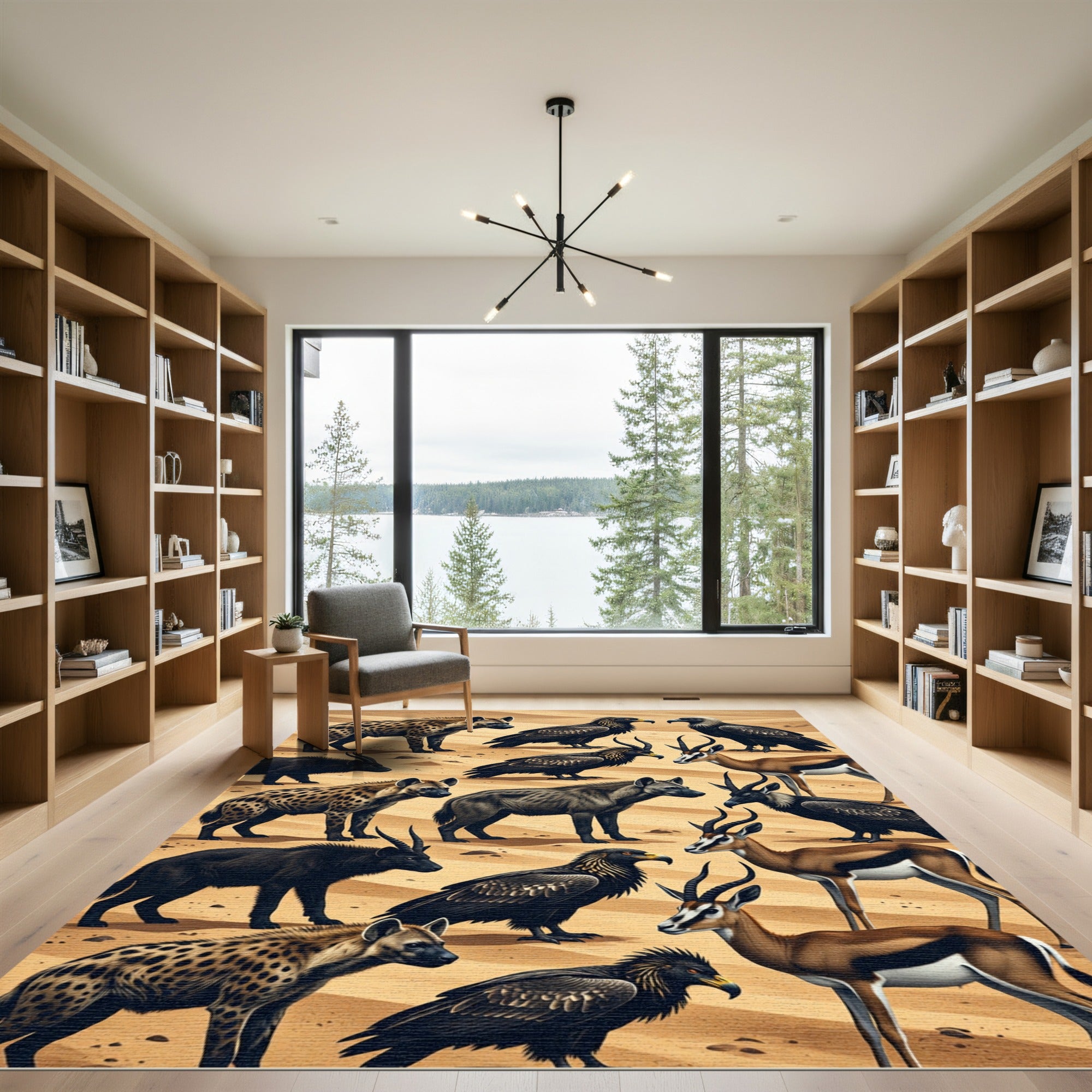 Savanna Wildlife Hyena Vulture Gazelle Illustration Rug