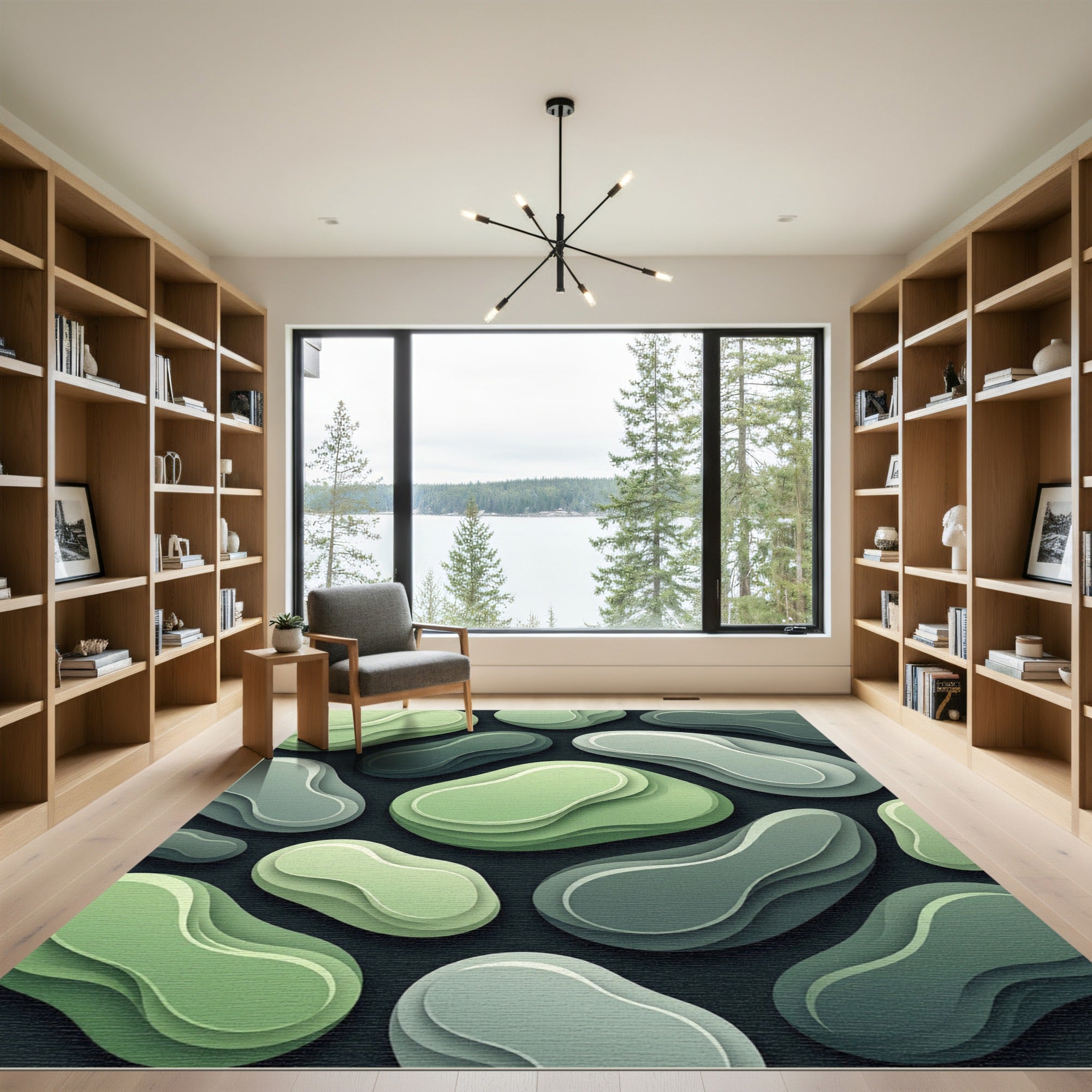 Abstract Organic Green Layered Shapes Rug