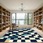 Abstract Ocean Tide Checkered Grid Rug