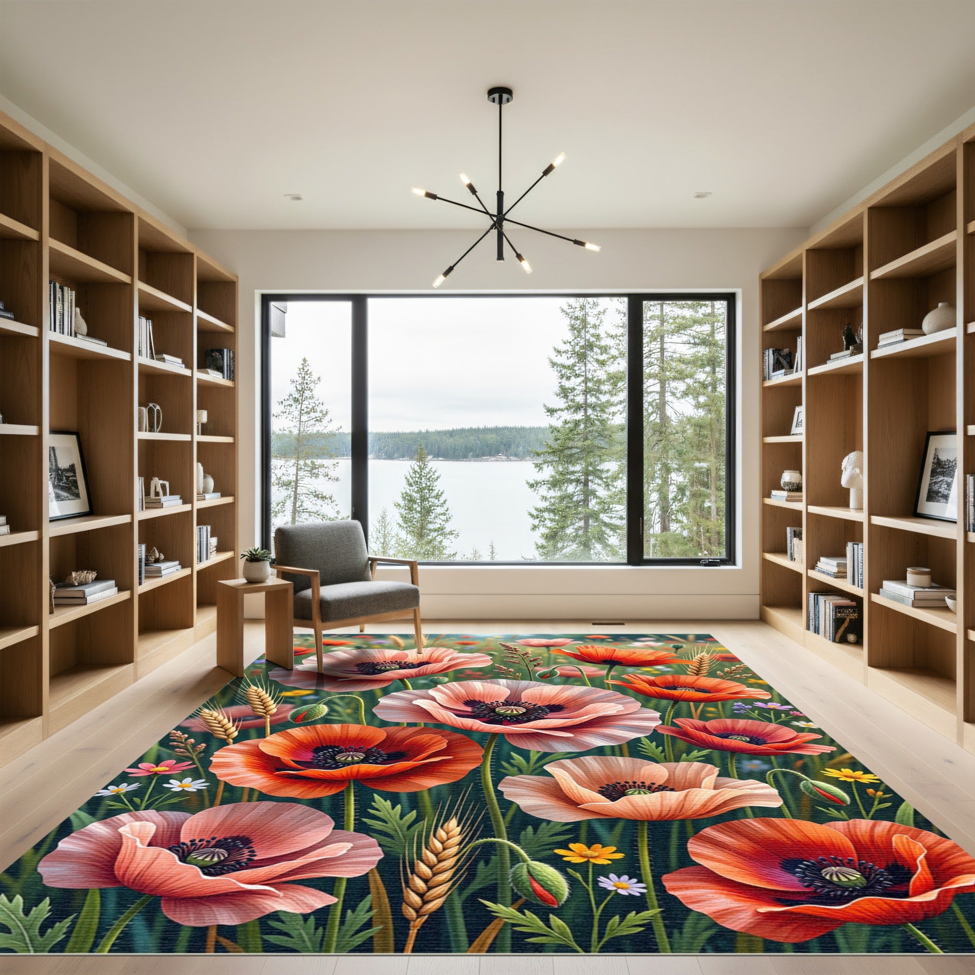 Vibrant Poppy Wildflower Meadow Fields Rug
