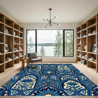 Deep Blue Intricate Floral Arch Rug