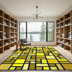 Golden Geometric Abstract Block Grid Rug