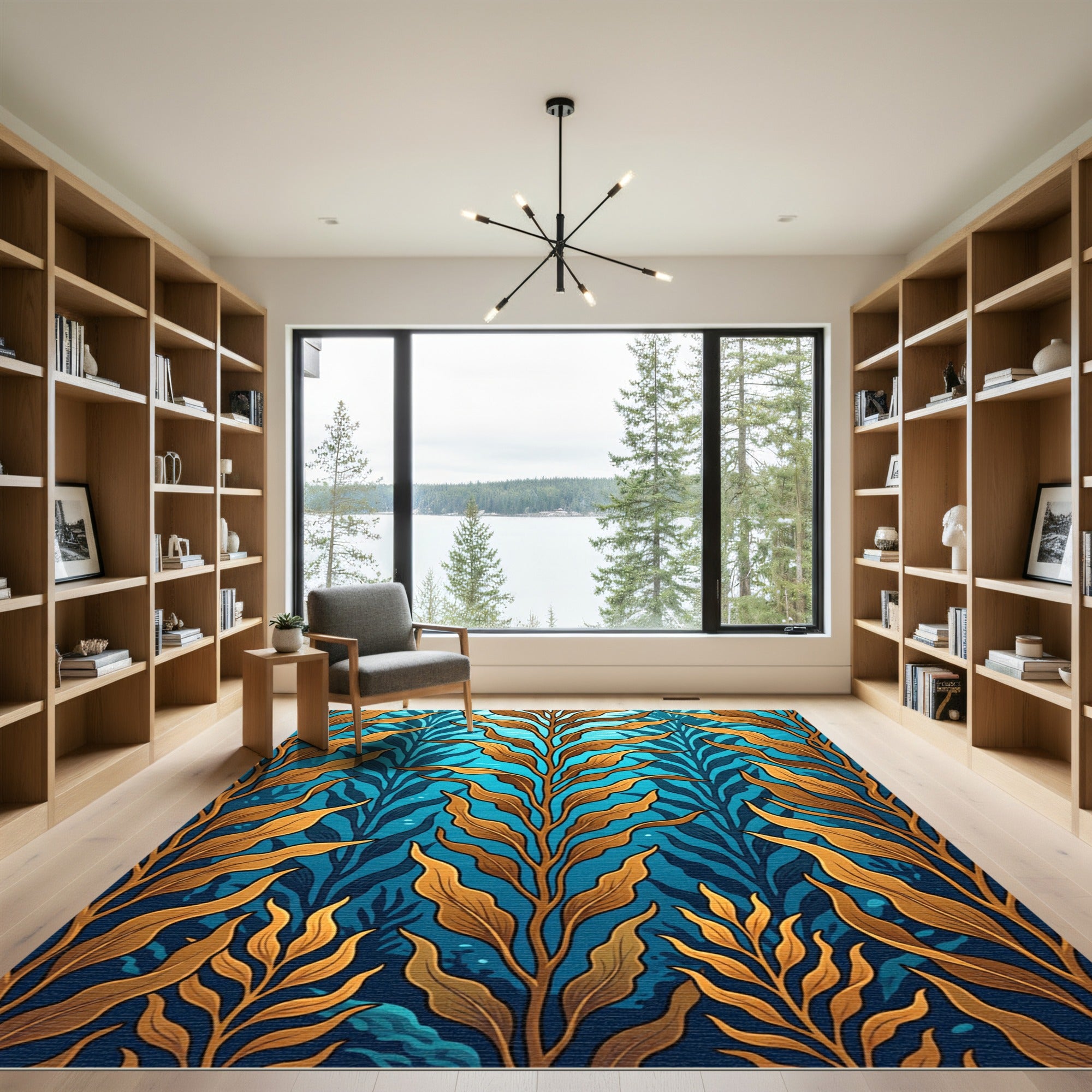 Golden Kelp Forest Under Blue Ocean Rug