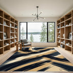 Golden Sweep Abstract Black Brushstrokes Rug