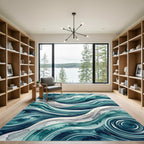 Deep Teal Swirling Water Abstract Rug