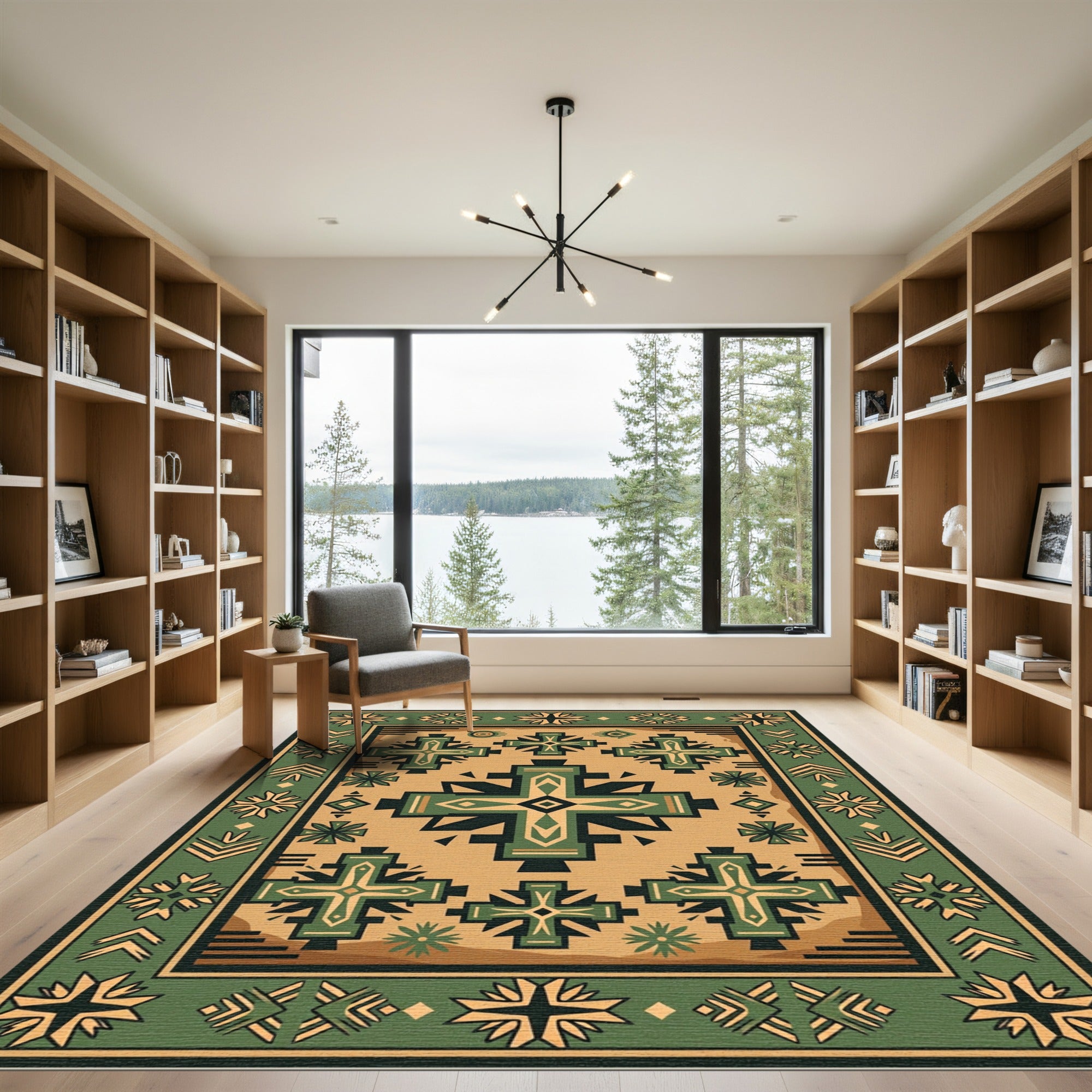 Terracotta Green Geometric Cross Rug