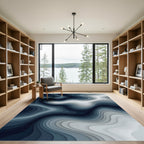 Deep Blue Layered Wave Abstract Rug