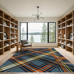 Contemporary Navy and Orange Plaid Grid Rug