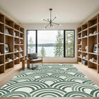 Sage Green Scalloped Geometric Arch Rug