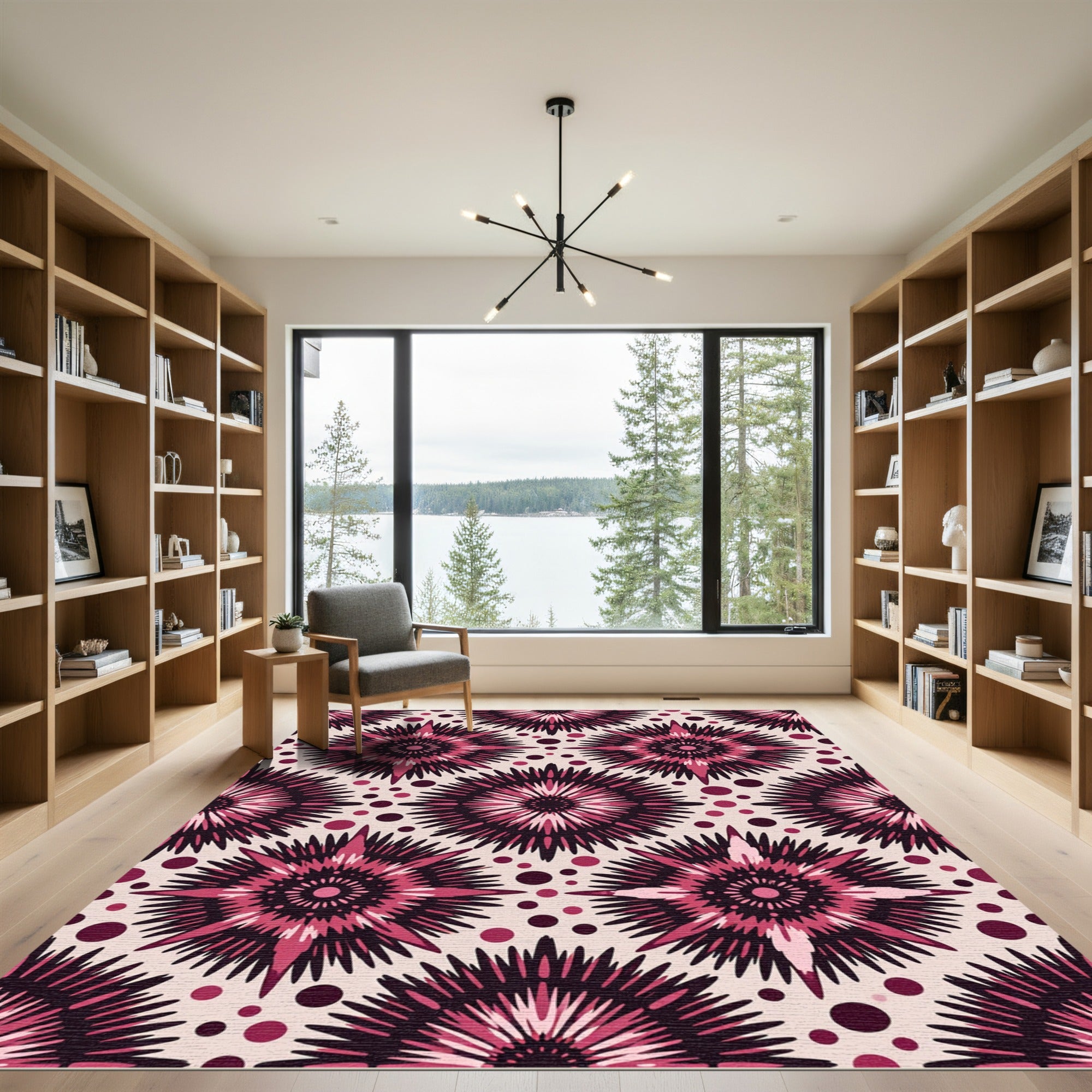 Crimson Burst Radial Star Rug