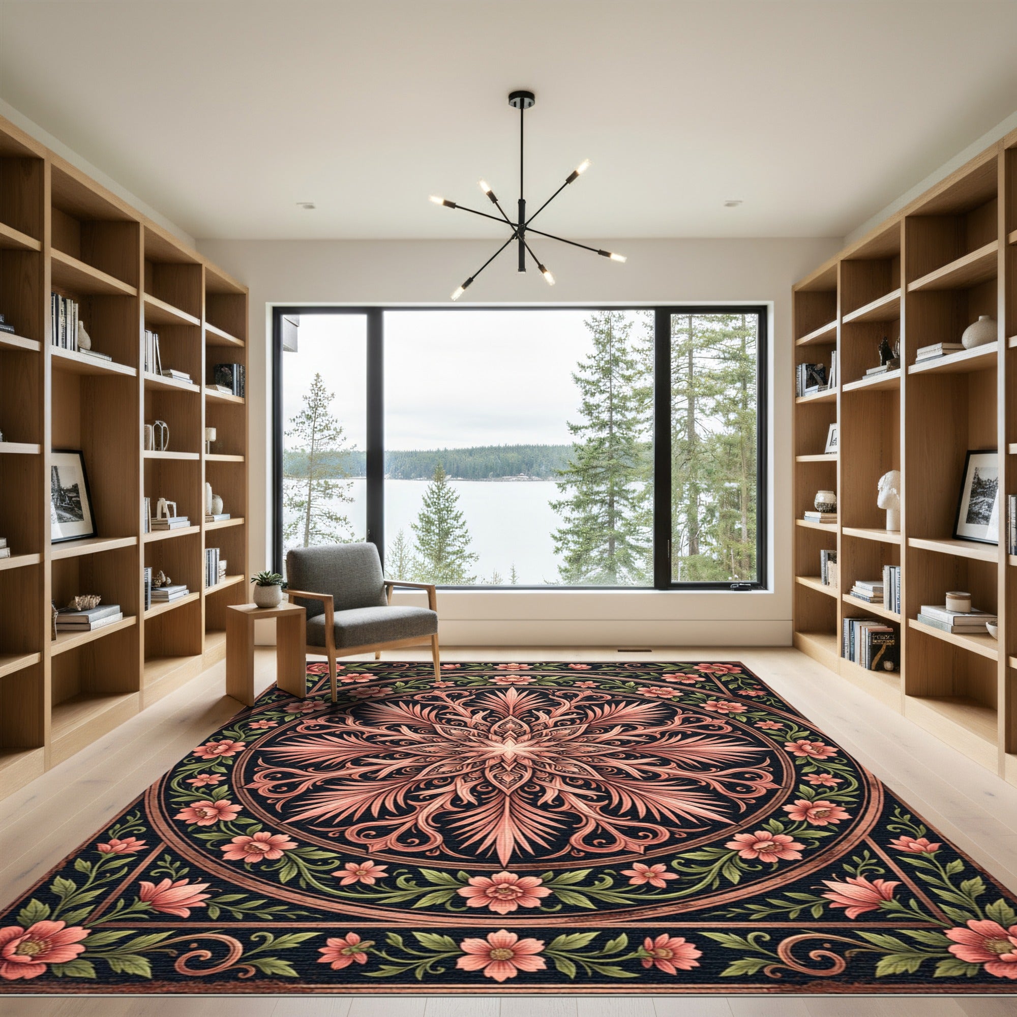 Elegant Peach Floral Mandala Medallion Rug