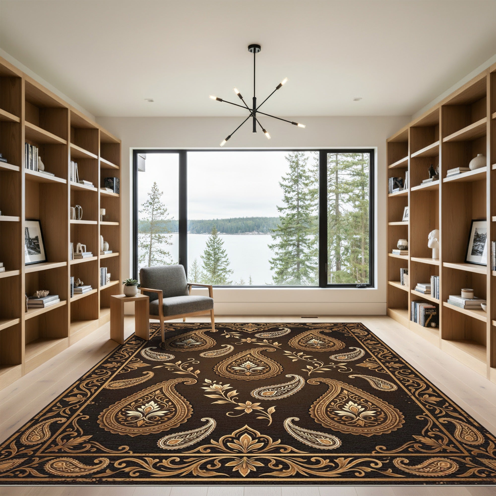 Golden Floral Paisley Swirl Rug