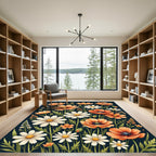 Orange and White Floral Meadow Rug