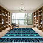Teal Geometric Aztec Diamond Stripe Rug