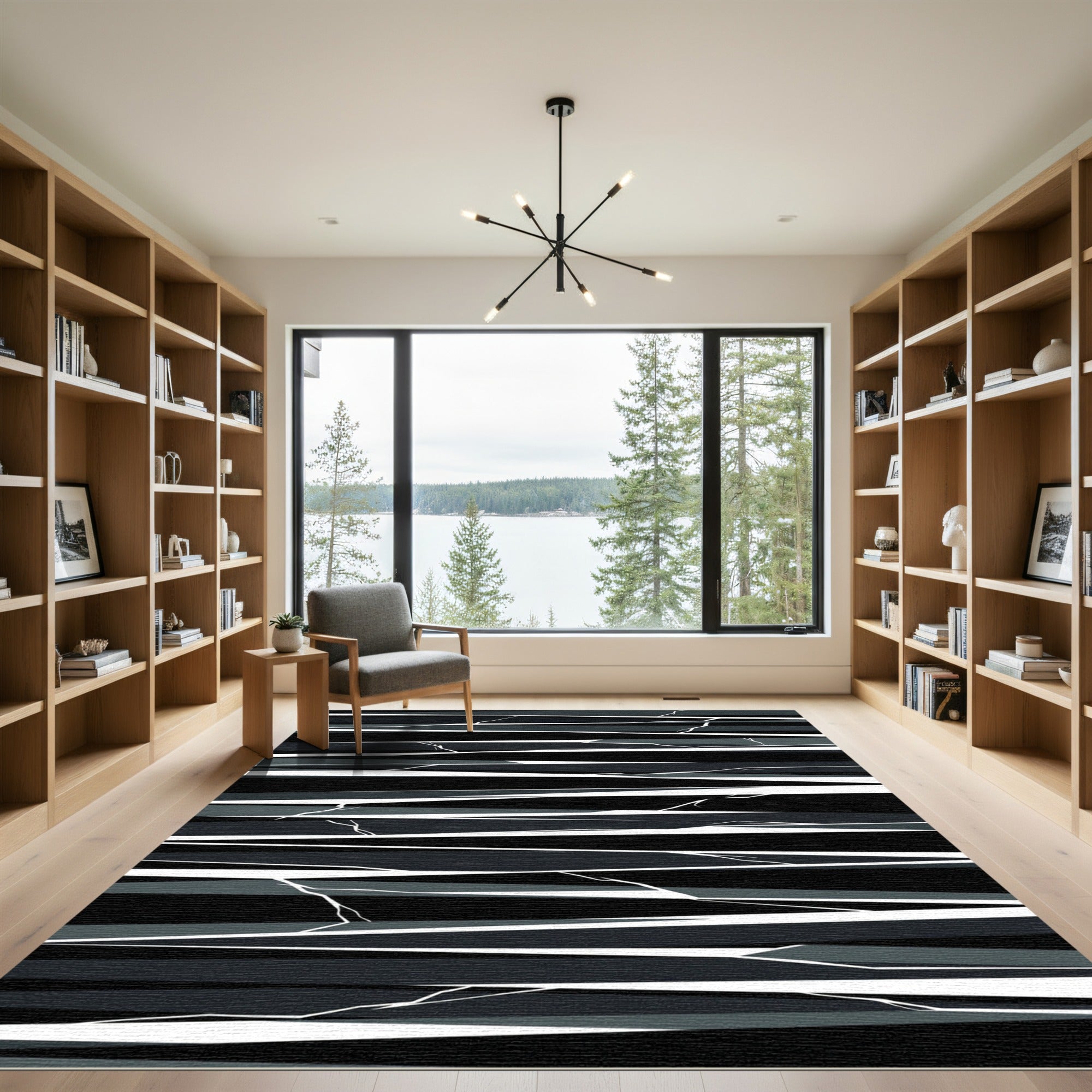 Monochromatic Abstract Jagged Lines Rug