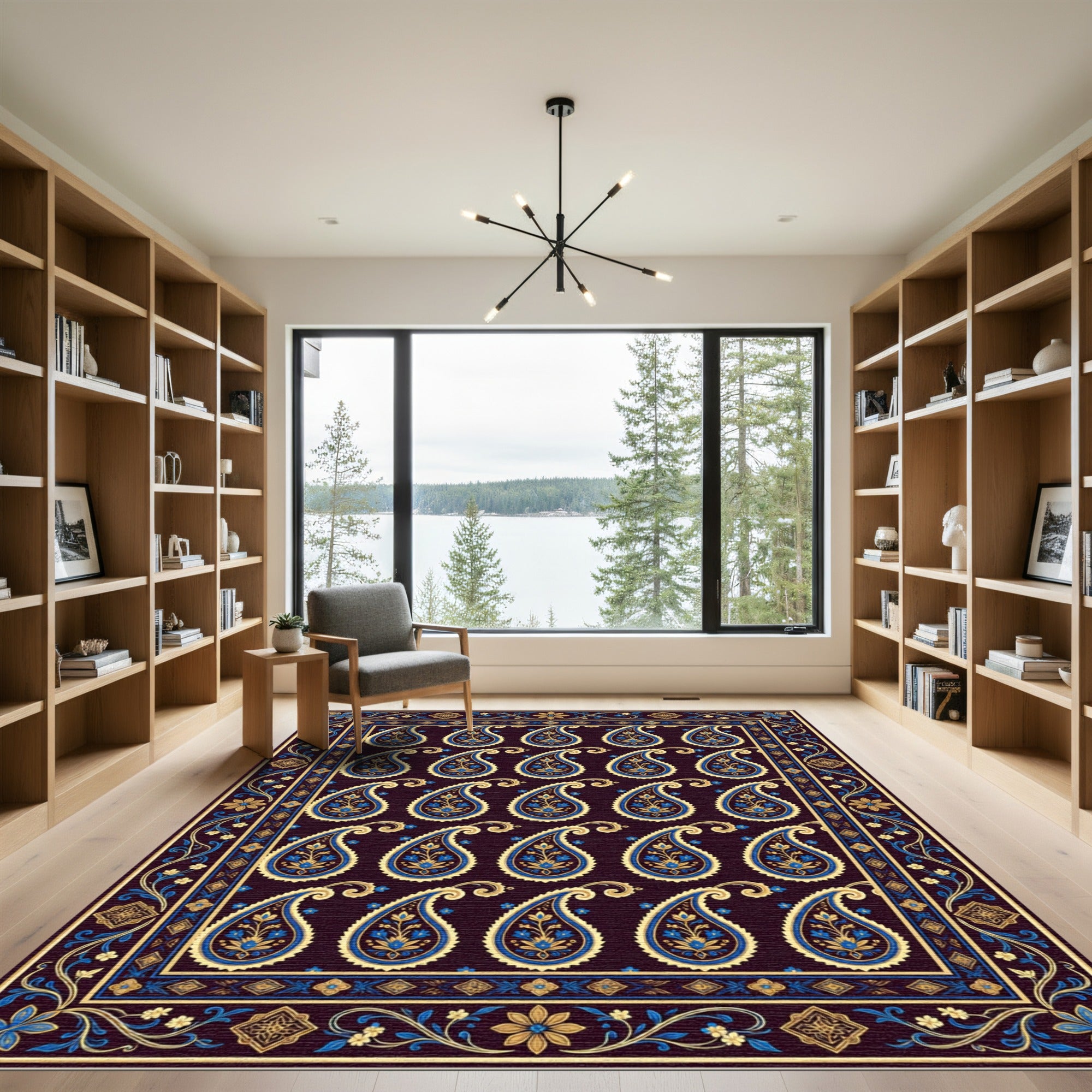 Midnight Blue Golden Paisley Tapestry Rug