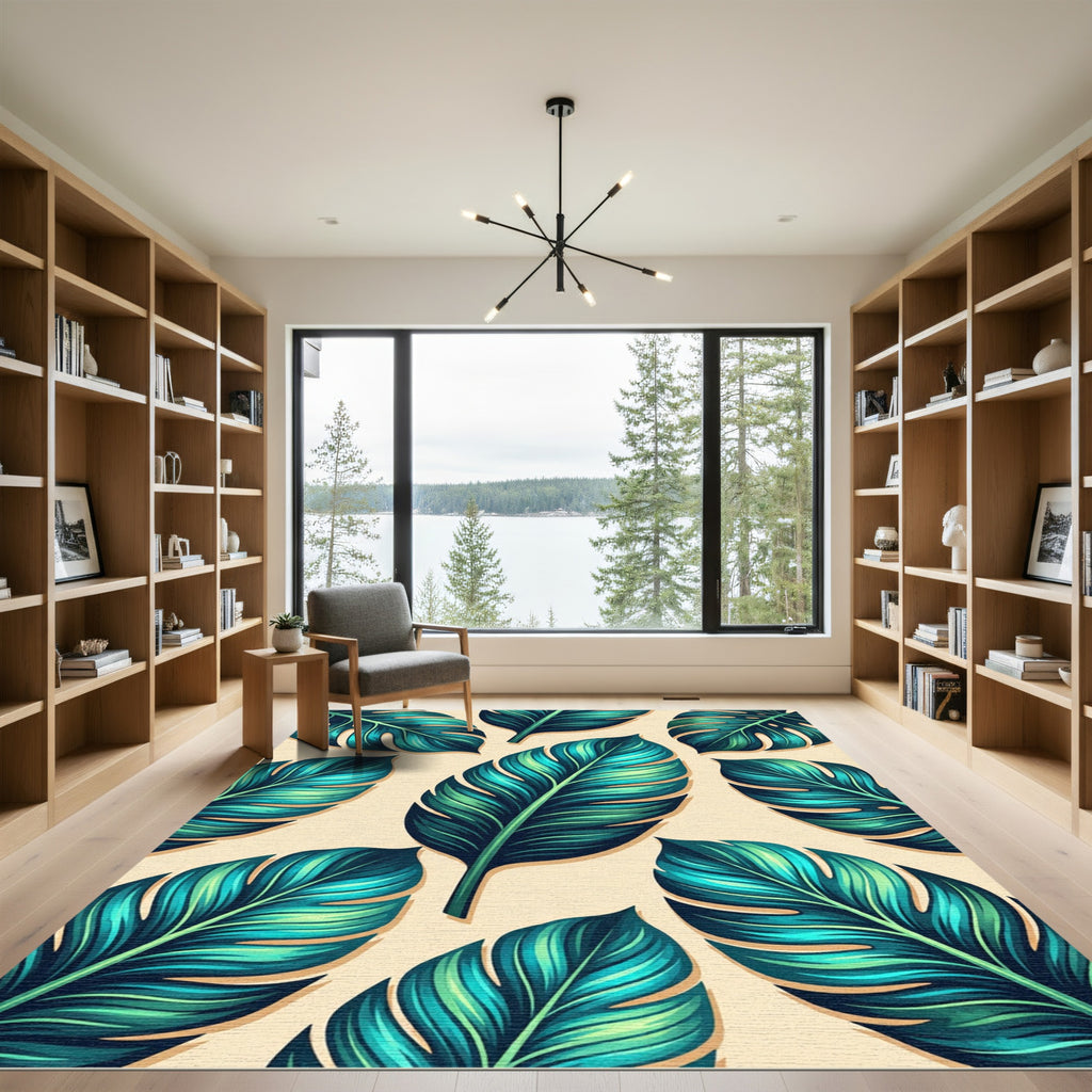 Lush Emerald Teal Tropical Foliage Rug
