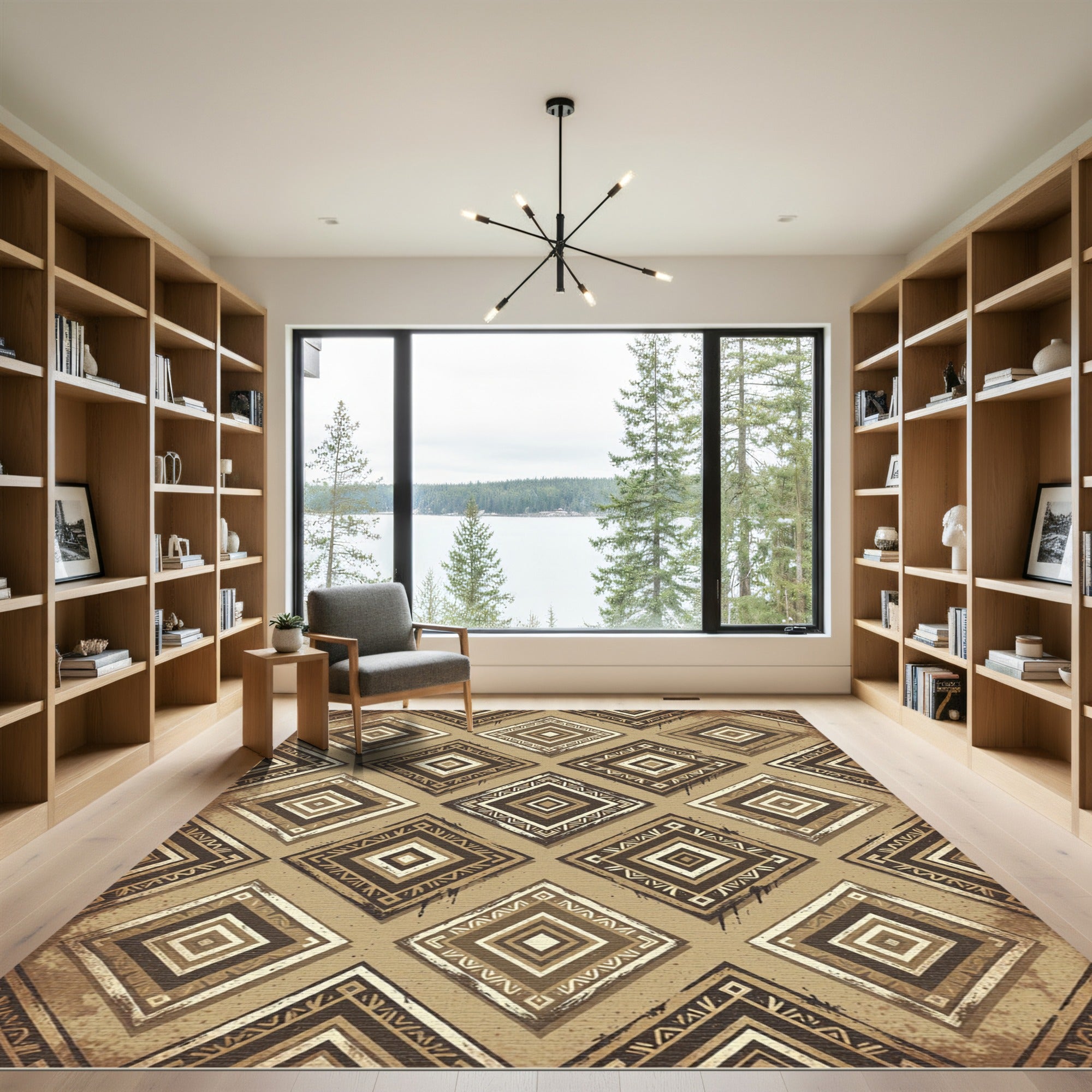 Earthy Brown Geometric Diamond Rug