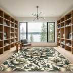 Vintage Sage and Cream Peony Illustration Rug