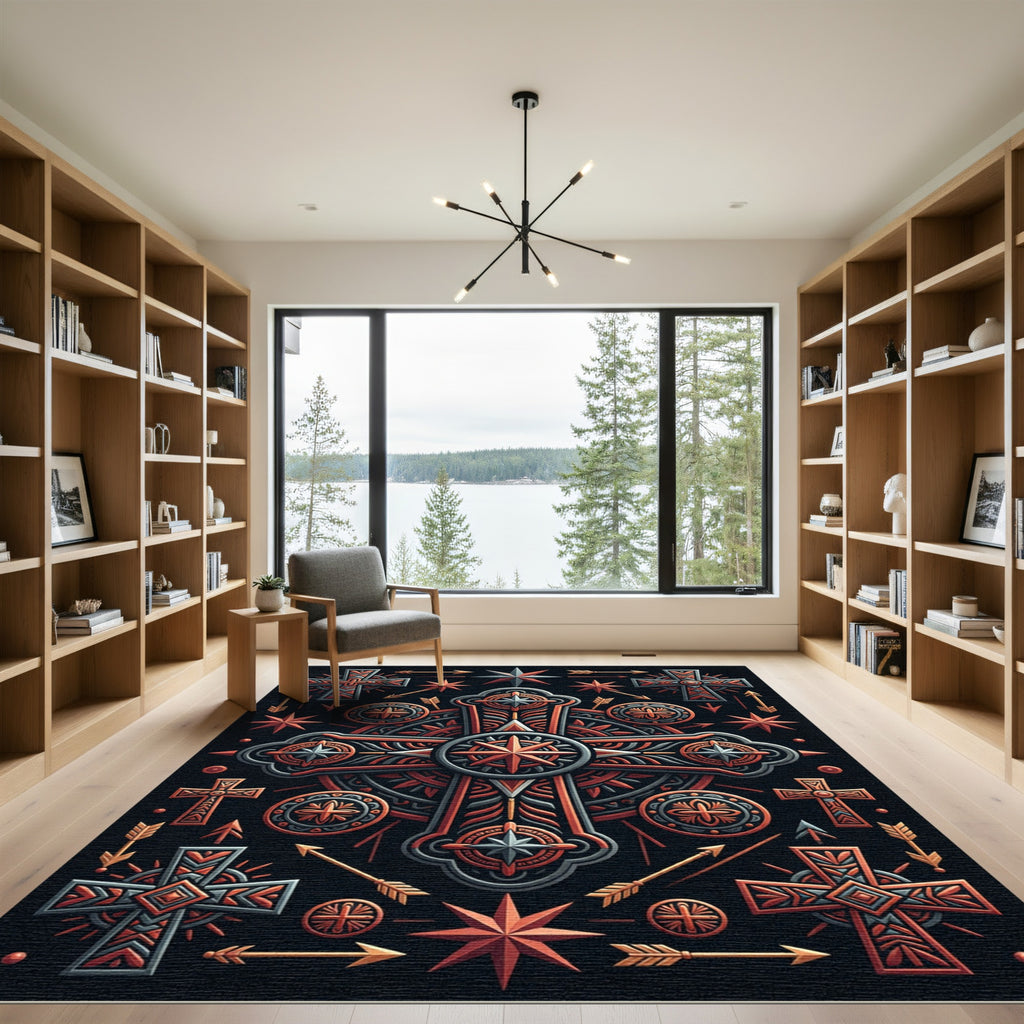 Celestial Copper Cross Star Tapestry Rug