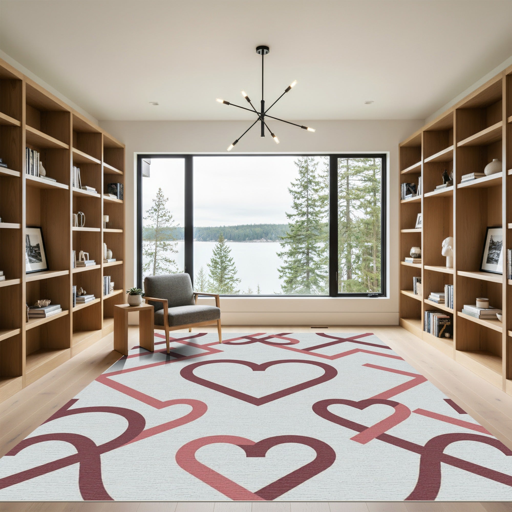 Modern Pink Heart Link Geometric Rug