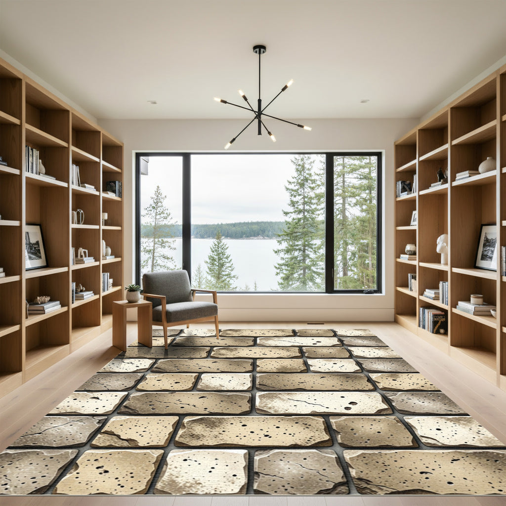 Textured Sandy Stone Brick Wall Rug