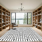 Abstract Black White Line Grid Rug