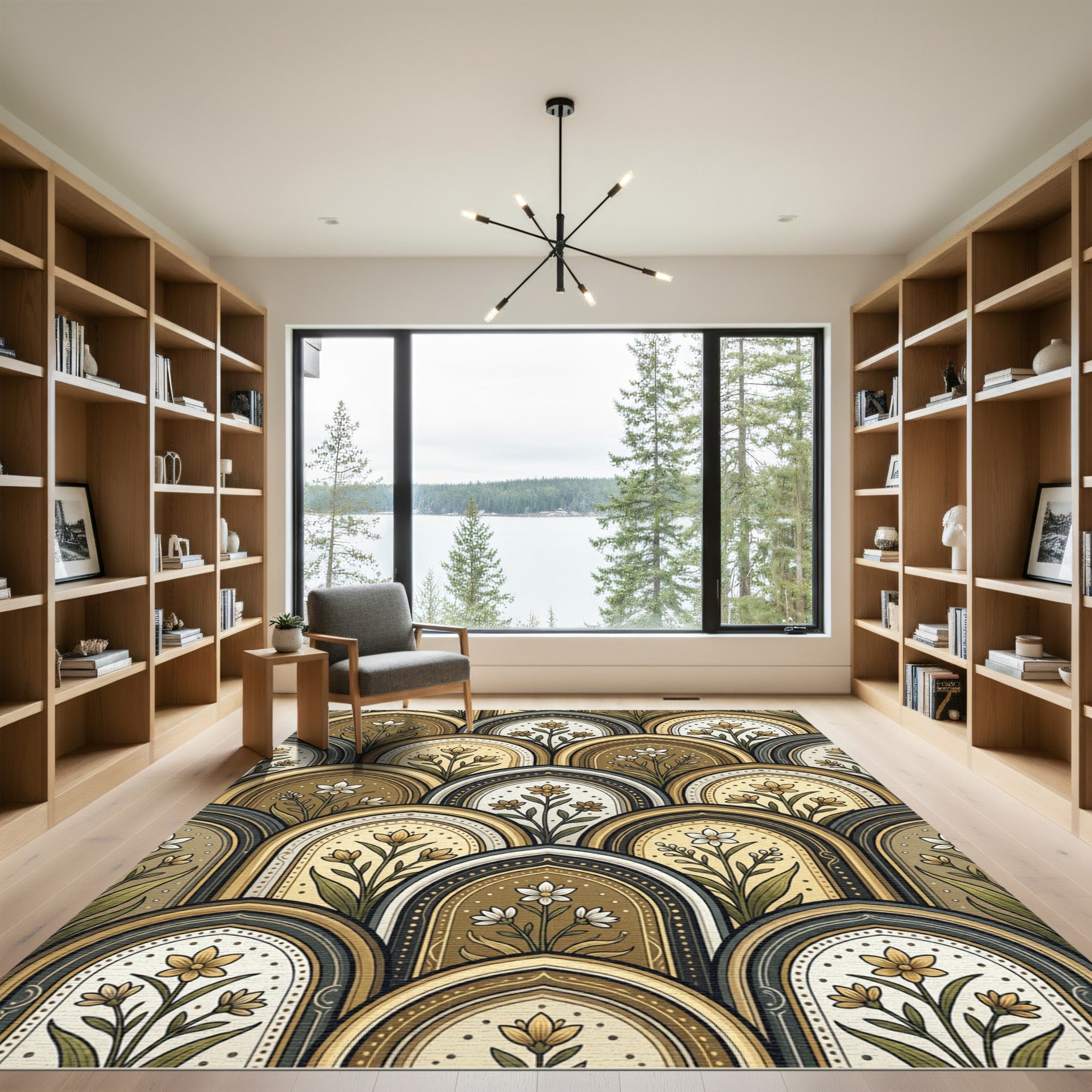Earthy Tones Arch Floral Arrangement Rug