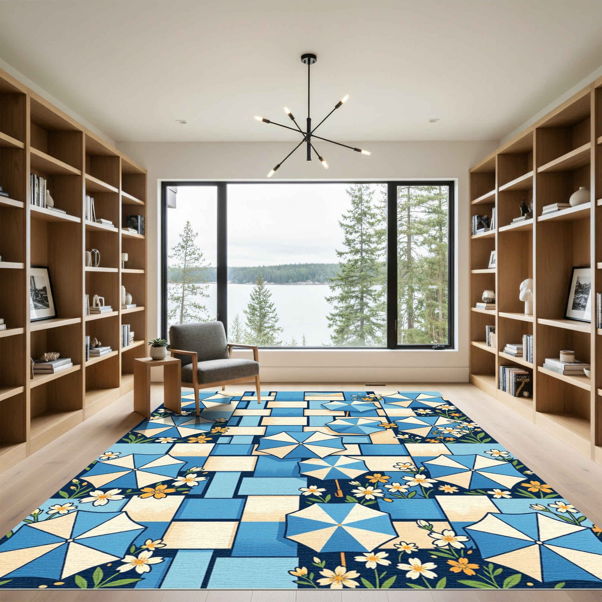 Sunny Blue Umbrella and Floral Weave Rug