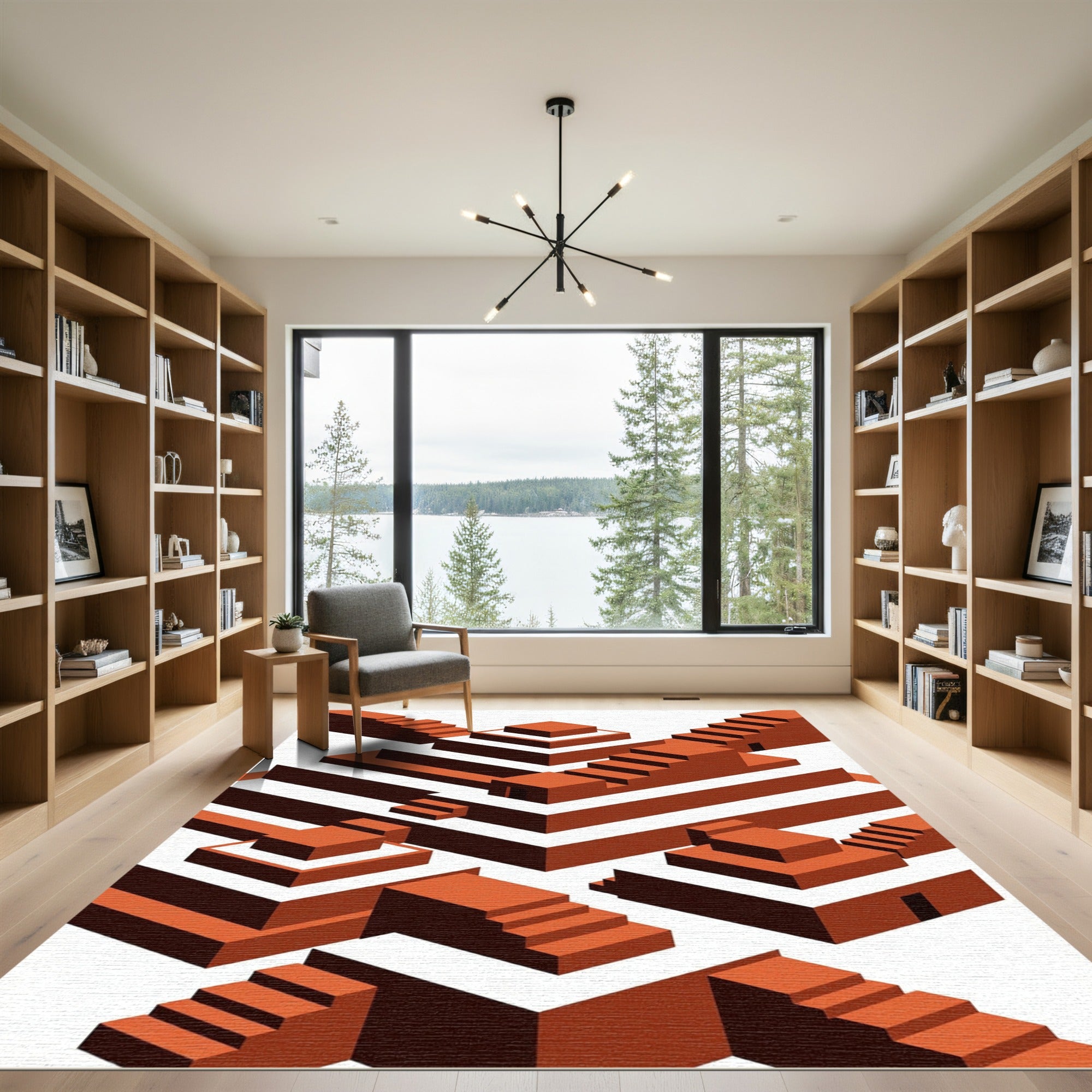 Orange Terracotta Geometric Stairway Composition Rug