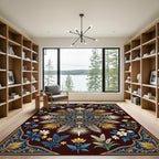 Deep Blue Golden Floral Mandala Design Rug