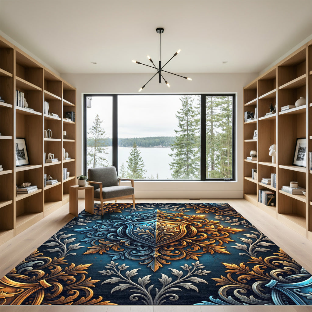 Dual Tone Ornate Floral Shield Rug