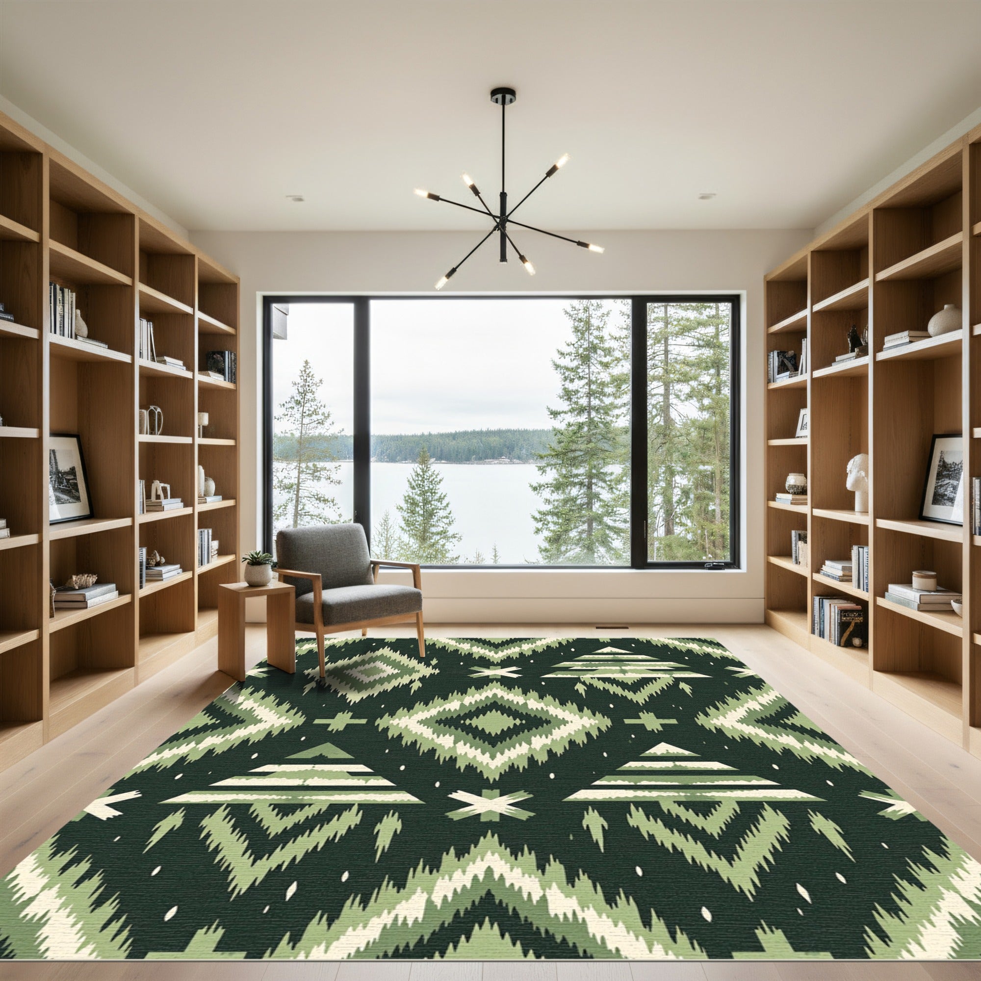 Green Boho Diamond Tree Geometric Rug