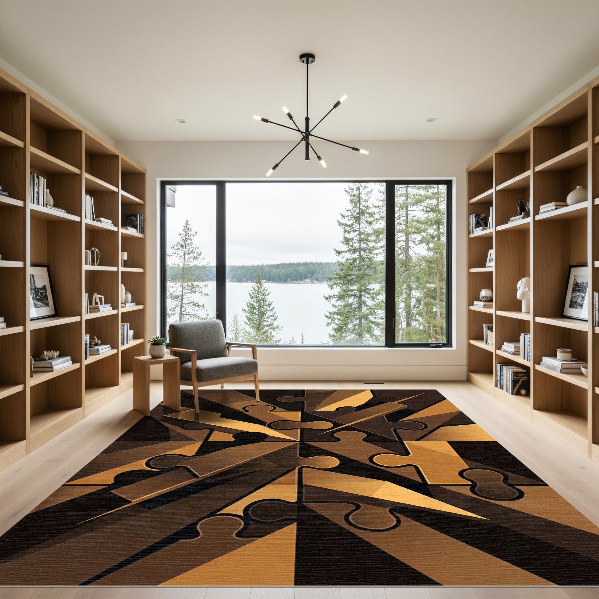 Golden Brown Puzzle Piece Composition Rug