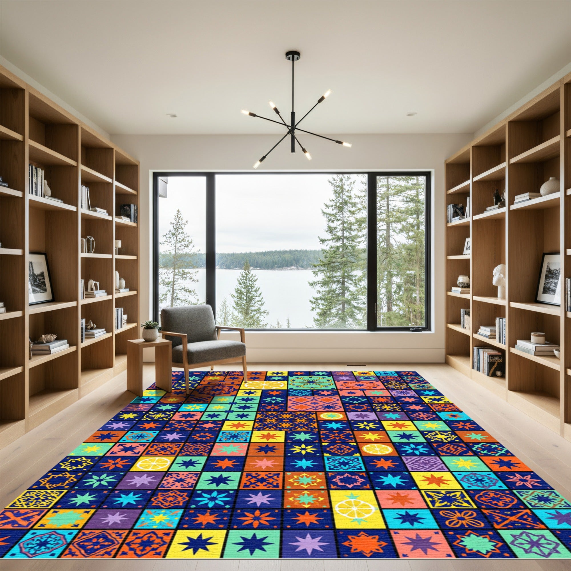 Vibrant Mediterranean Mosaic Citrus Star Tile Rug