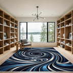 Modern Metallic Blue Swirling Vortex Rug