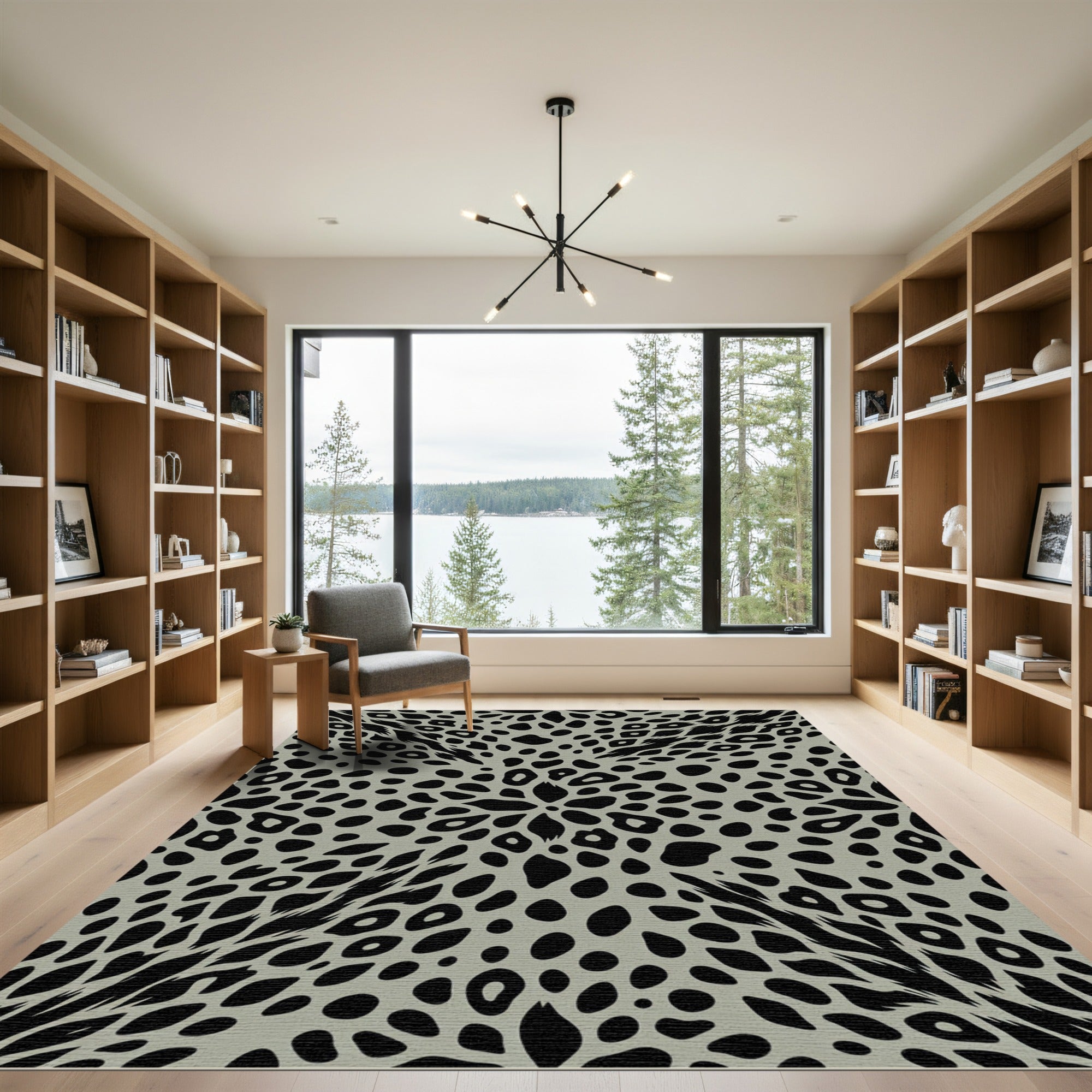 Gray Black Animal Spots Medallion Rug