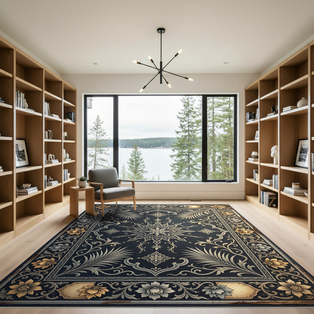 Ornate Floral Medallion Dark Rug