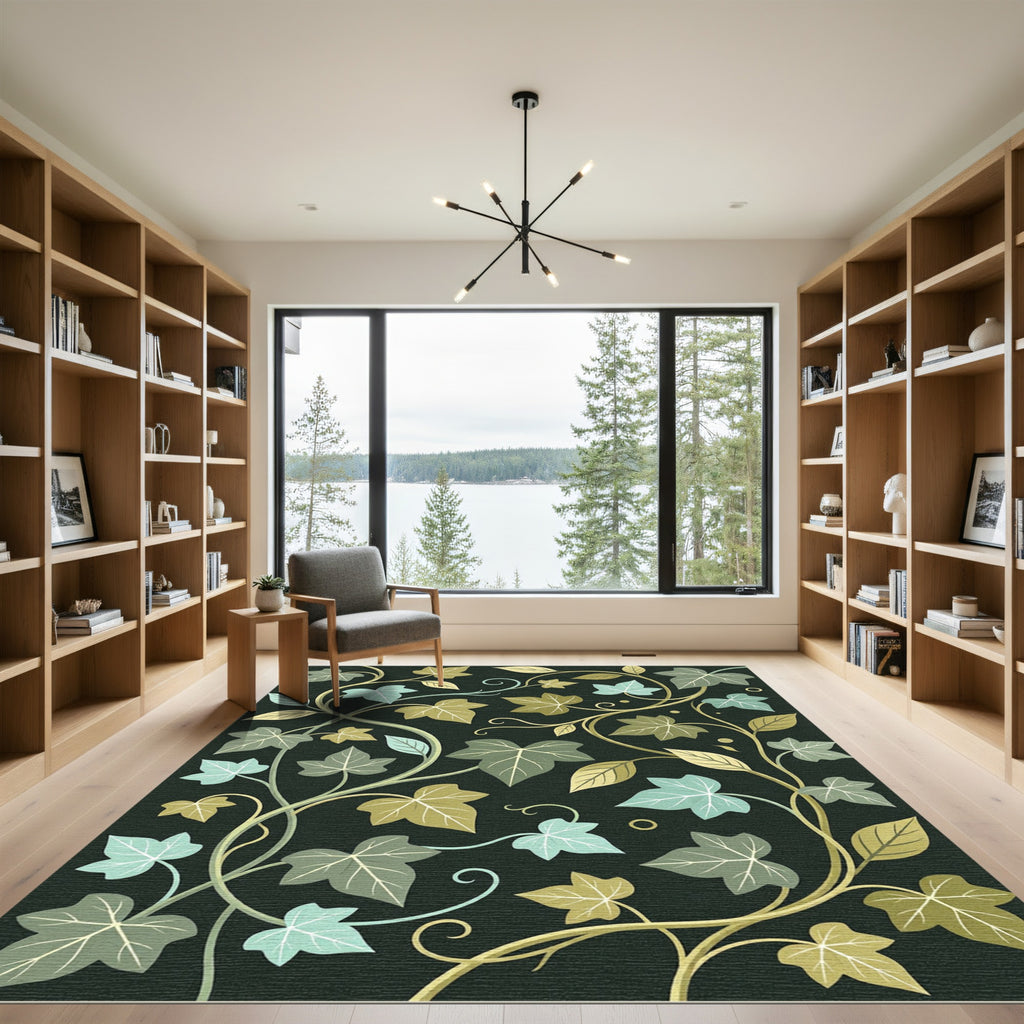 Botanical Ivy Leaves Dark Earthy Tones Rug