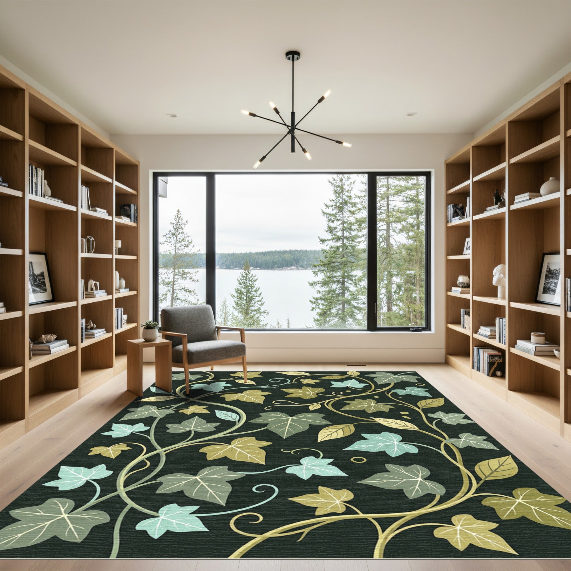 Botanical Ivy Leaves Dark Earthy Tones Rug