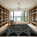 Gothic Monochrome Architectural Rose Circular Rug
