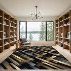 Modern Gold Gray Diagonal Stripes Rug